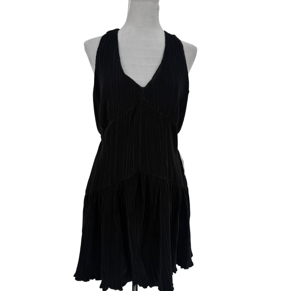 CIEBON Black‎ Pleated Bias Cut Ruffle Mini Dress Size S NWT